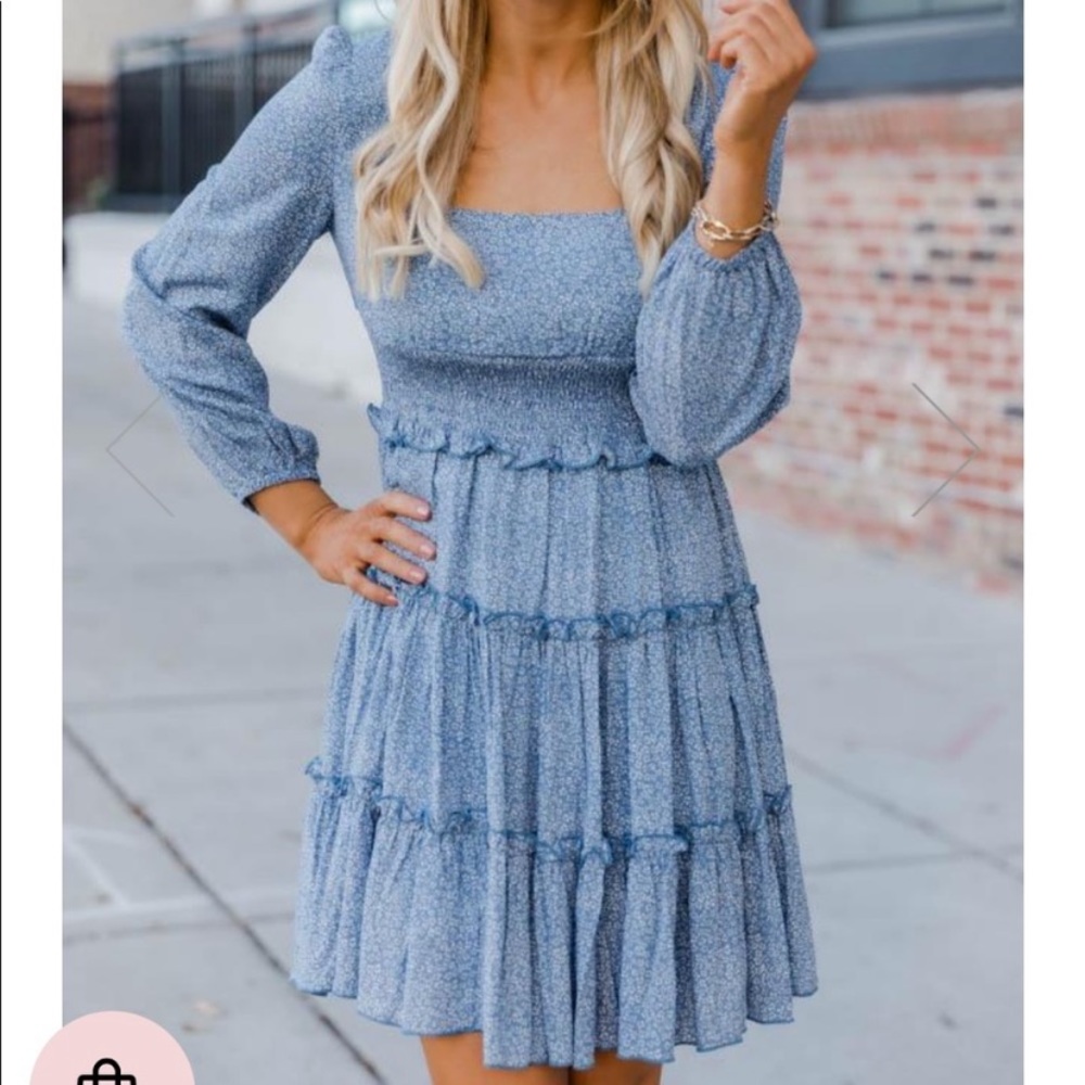 Pink Lily blue ruffle smocked dress